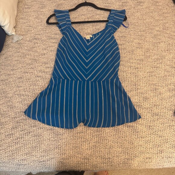 Monteau Blue White Striped Peplum Top-Woman's XL - Picture 1 of 3
